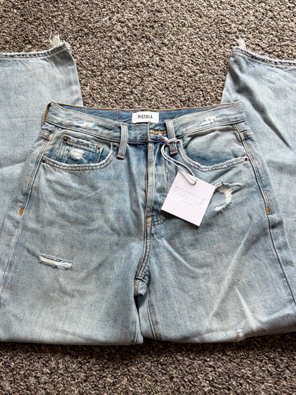pistola Light Wash Boyfriend Jeans with Distressed Details